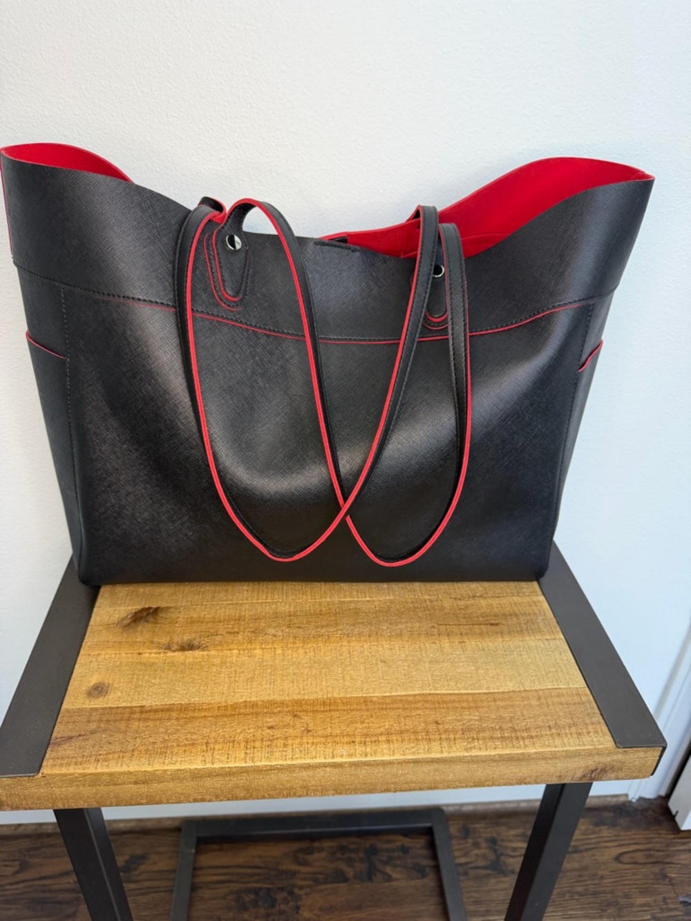 Black & Red Tote Bag with Contrast Trim - Unbranded